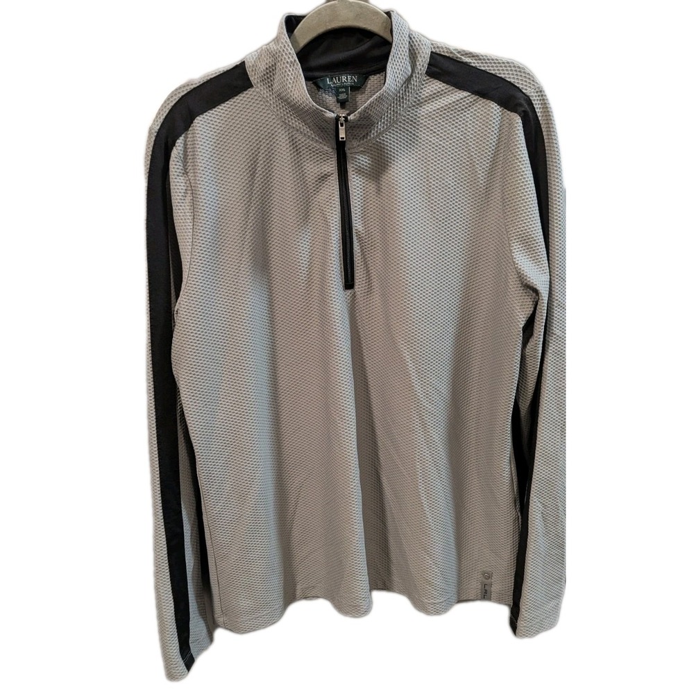 Lauren Ralph‎ Lauren Womens XXL 1/4 zip Waffle Knit Jacket Gray Black Stripe